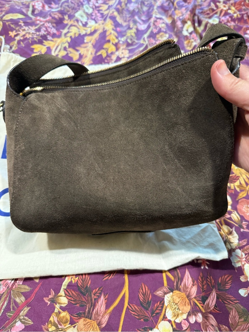 Clare V Brown Suede Shoulder Bag with Gold Hardware - Picture 7 of 11